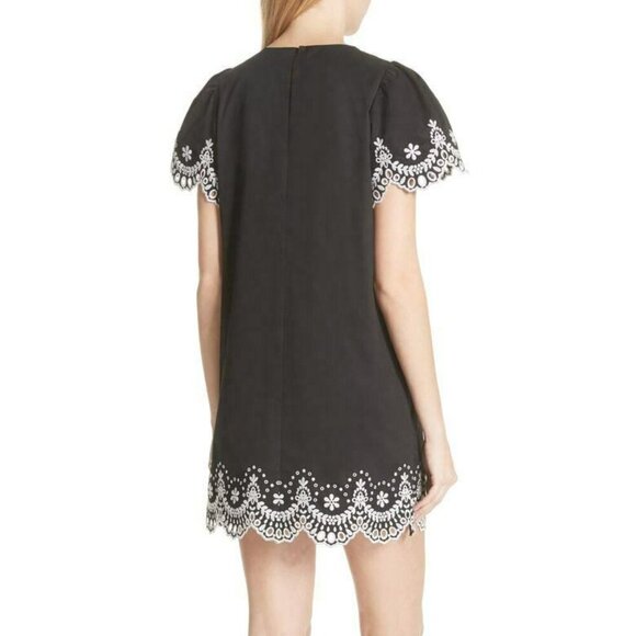 Kate Spade Mini Dress Small Black Short Sleeve Shift Cotton Floral Embroidered - Picture 11 of 12